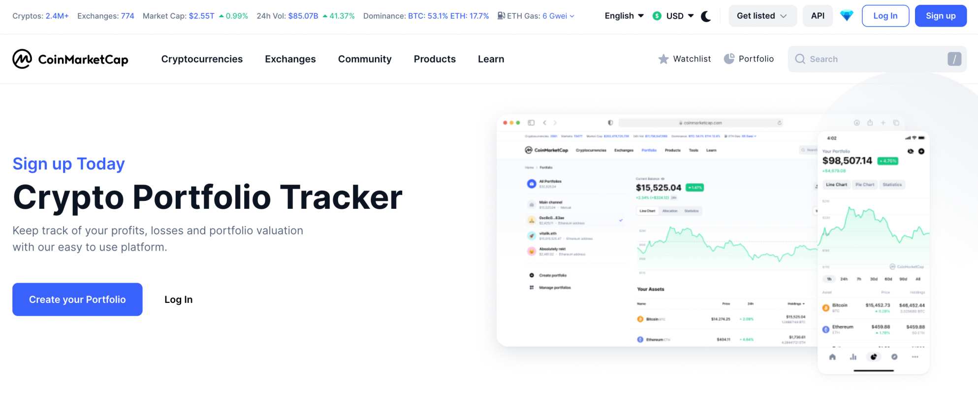 CoinMarketCap portfolio tracker