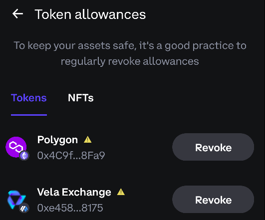coinbas wallet token allowances