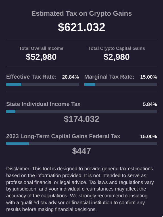 crypto tax calculator results
