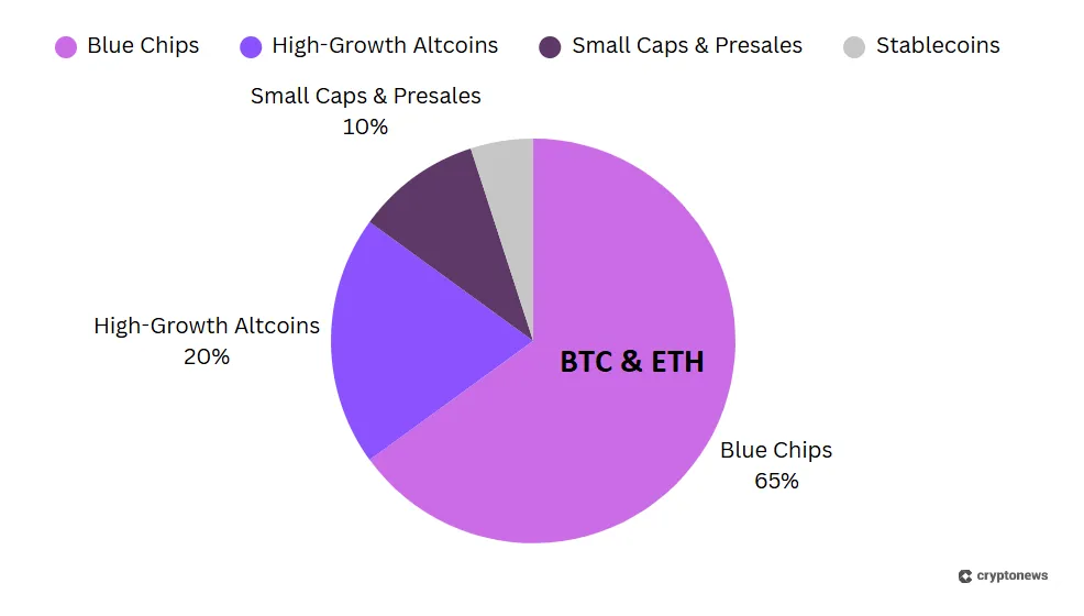 a pie chart containing blue chips, high growth altcoins, small caps and presales, and stablecoins