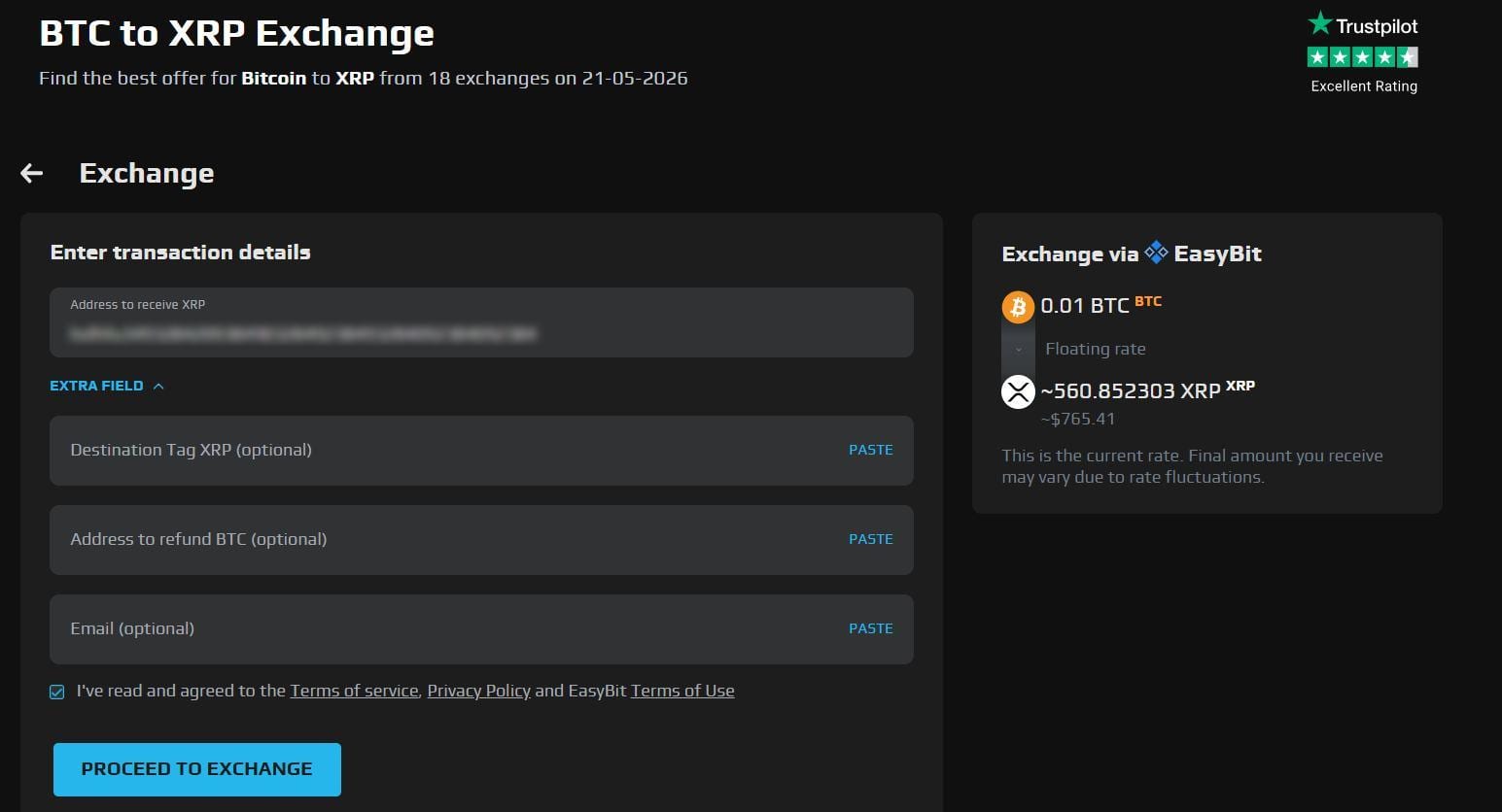 SwapZone BTC to XRP